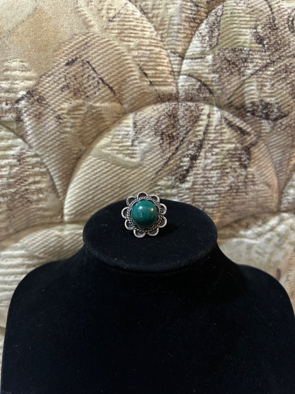 Antique MEXICO 925 Sterling Silver Turquoise Floral Ring - Size 3.75